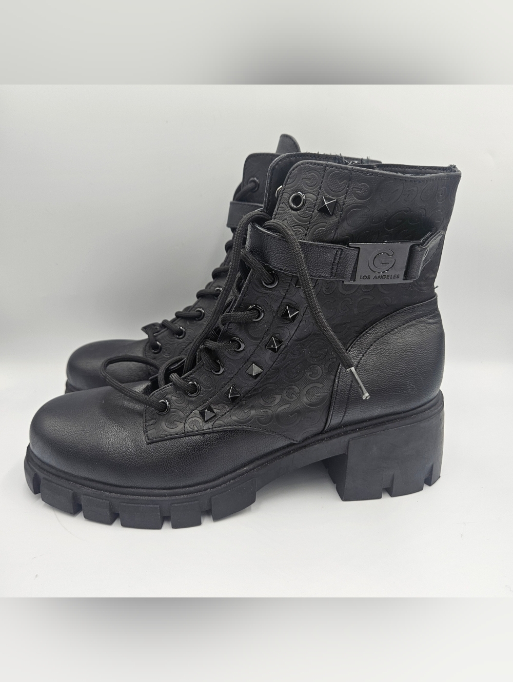 GBG Los Angeles Women's Size 10 Black Block Heel combat Booties With Stud Detail